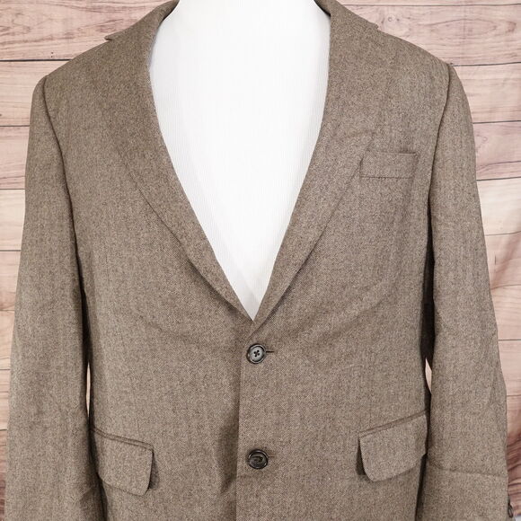 VINTAGE RALPH LAUREN BLUE LABEL WOOL CASHMERE HERRINGBONE SPORT COAT SUIT 44 - Picture 1 of 8